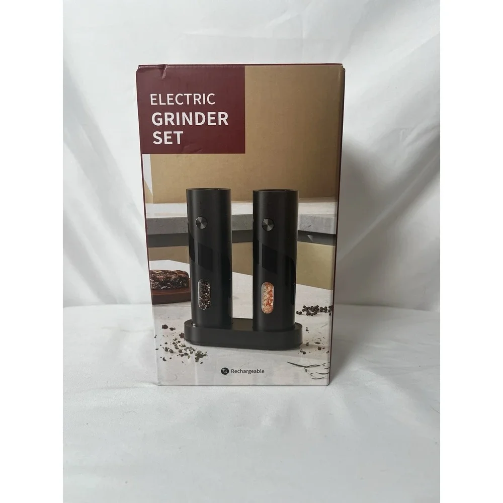 Electric Salt Pepper Grinder Set Rechargeable Black‎ Automatic Mill 2 Pack